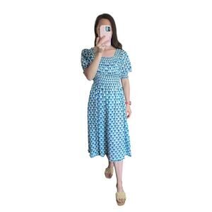 EDDY Smocked Block Print Cotton Puff Sleeve Midi Dress Coverup Tuckernuck